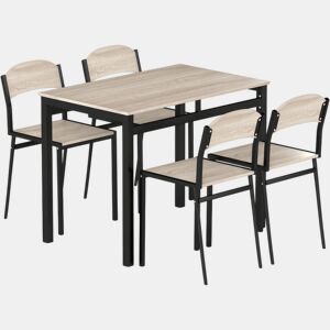 HOMCOM Conjunto de Mesa e Cadeiras de Refeição Mesa de Cozinha Retangular com 4 Cadeiras Estilo Moderno Estrutura Metálica para Espaços Pequenos Carvalho e Preto