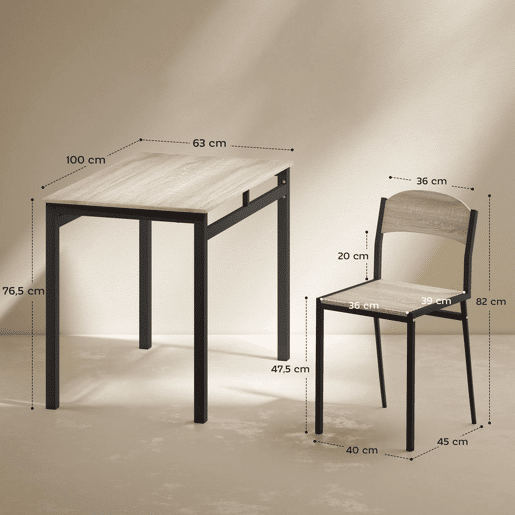 HOMCOM Conjunto de Mesa e Cadeiras de Refeição Mesa de Cozinha Retangular com 4 Cadeiras Estilo Moderno Estrutura Metálica para Espaços Pequenos Carvalho e Preto