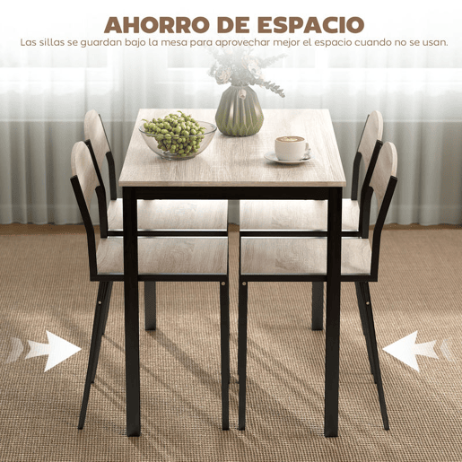 HOMCOM Conjunto de Mesa e Cadeiras de Refeição Mesa de Cozinha Retangular com 4 Cadeiras Estilo Moderno Estrutura Metálica para Espaços Pequenos Carvalho e Preto