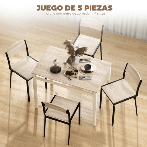 HOMCOM Conjunto de Mesa e Cadeiras de Refeição Mesa de Cozinha Retangular com 4 Cadeiras Estilo Moderno Estrutura Metálica para Espaços Pequenos Carvalho e Preto
