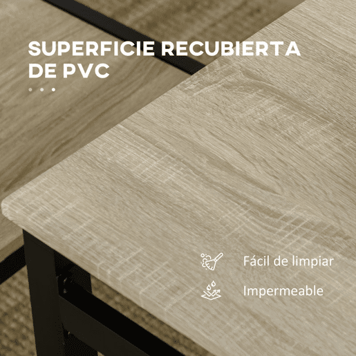 HOMCOM Conjunto de Mesa e Cadeiras de Refeição Mesa de Cozinha Retangular com 4 Cadeiras Estilo Moderno Estrutura Metálica para Espaços Pequenos Carvalho e Preto