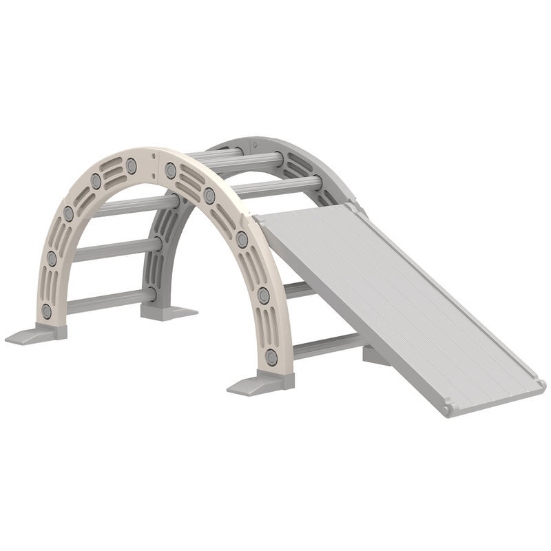 Aiyaplay juguete de escalada para niños 4 en 1 con arco de escalada, mecedora, rampa y tobogán, juguete de plástico para niños de 18-48 meses, para interior y exterior, gris y blanco