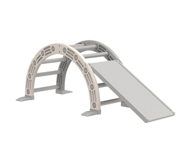 Aiyaplay juguete de escalada para niños 4 en 1 con arco de escalada, mecedora, rampa y tobogán, juguete de plástico para niños de 18-48 meses, para interior y exterior, gris y blanco