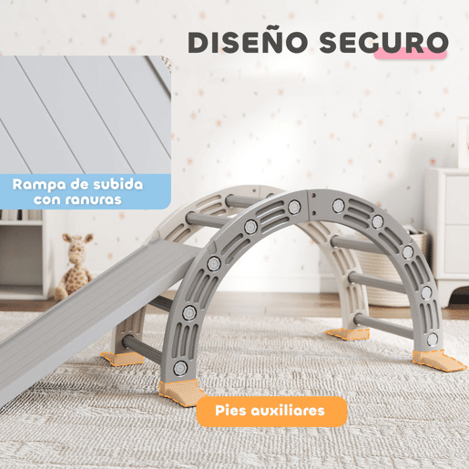 AIYAPLAY Brinquedo de Escalada para Crianças 4 em 1 com Arco de Escalada Baloiço Rampa e Escorrega Brinquedo de Plástico para Crianças de 18-48 Meses para Interior e Exterior Cinza e Branco