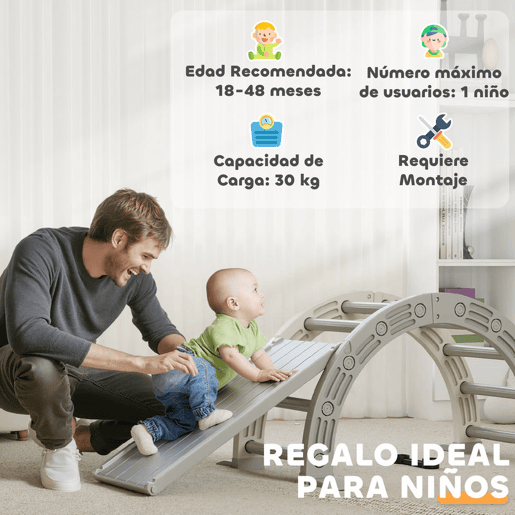 AIYAPLAY Brinquedo de Escalada para Crianças 4 em 1 com Arco de Escalada Baloiço Rampa e Escorrega Brinquedo de Plástico para Crianças de 18-48 Meses para Interior e Exterior Cinza e Branco