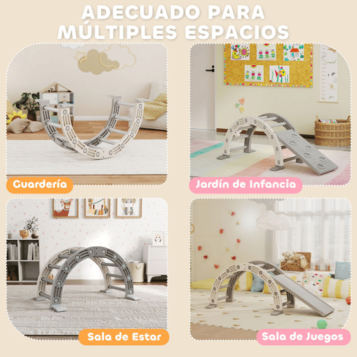 AIYAPLAY Brinquedo de Escalada para Crianças 4 em 1 com Arco de Escalada Baloiço Rampa e Escorrega Brinquedo de Plástico para Crianças de 18-48 Meses para Interior e Exterior Cinza e Branco