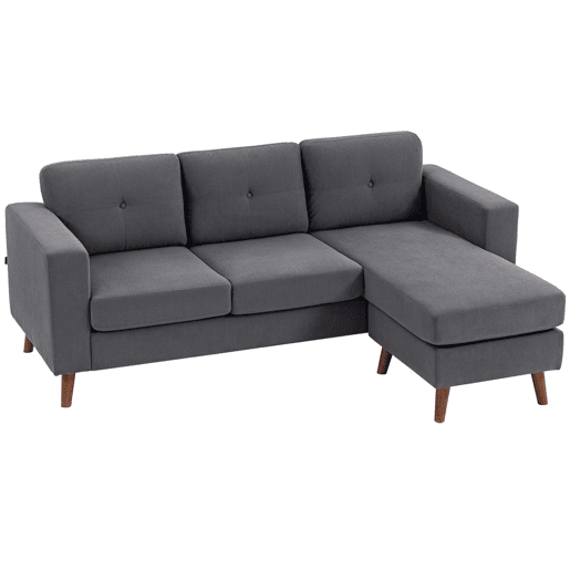 HOMCOM Sofá Chaise Longue Reversível Sofá de Canto em Forma de L de 3 Lugares Estofado em Veludo Cotelê Estrutura de Aço para Espaços Reduzidos Sala 192x137x84 cm Cinzento Escuro