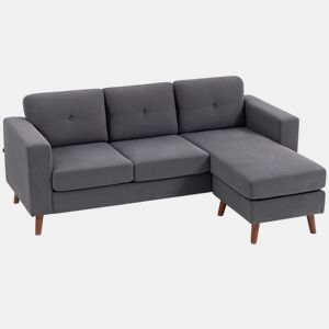 HOMCOM Sofá Chaise Longue Reversível Sofá de Canto em Forma de L de 3 Lugares Estofado em Veludo Cotelê Estrutura de Aço para Espaços Reduzidos Sala 192x137x84 cm Cinzento Escuro
