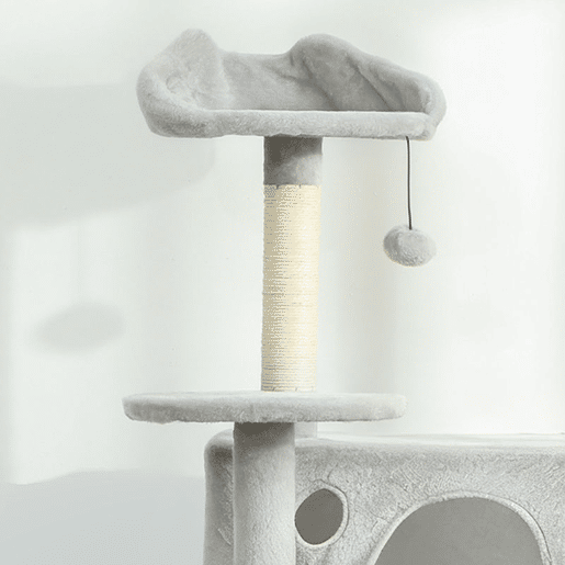 PawHut Arranhador para Gatos 160 cm Torre de Escalada com Múltiplas Plataformas Cama 2 Cavernas Rede Escada Postes de Sisal Bolas para Brincar Cinzento Claro
