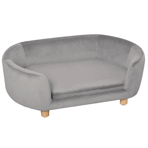 PawHut Sofá para Cães Pequenos Cama Elevada para Cães com Pés de Madeira Almofada Removível e Capa Lavável Carga 10 kg 86x55x33 cm Cinzento Claro