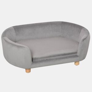 PawHut Sofá para Cães Pequenos Cama Elevada para Cães com Pés de Madeira Almofada Removível e Capa Lavável Carga 10 kg 86x55x33 cm Cinzento Claro