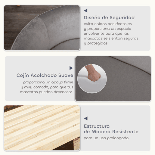 PawHut Sofá para Cães Pequenos Cama Elevada para Cães com Pés de Madeira Almofada Removível e Capa Lavável Carga 10 kg 86x55x33 cm Cinzento Claro