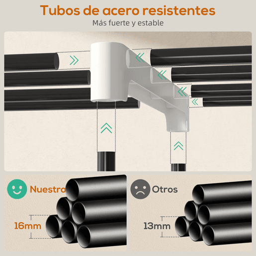 HOMCOM Armário de Roupa Aberto 142x43x185 cm Armário para Roupas com 4 Prateleiras de Tecido 3 Barras para Pendurar e Estrutura de Metal para Quarto Sala Closet Cinzento