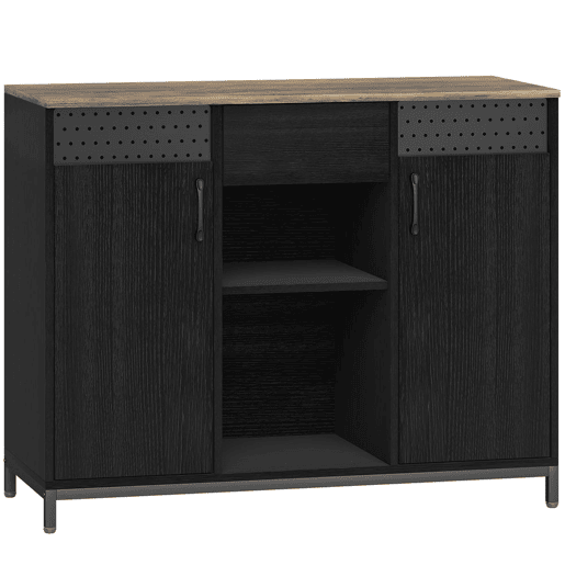 HOMCOM Aparador com 2 Portas e Prateleira Suspensa, Aparador para Sala 100x40x80 cm, com Gaveta, Compartimentos Abertos, Prateleiras Ajustáveis, para Cozinha, Entrada, Escritório, Preto