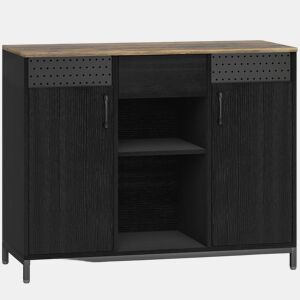 HOMCOM Aparador com 2 Portas e Prateleira Suspensa, Aparador para Sala 100x40x80 cm, com Gaveta, Compartimentos Abertos, Prateleiras Ajustáveis, para Cozinha, Entrada, Escritório, Preto