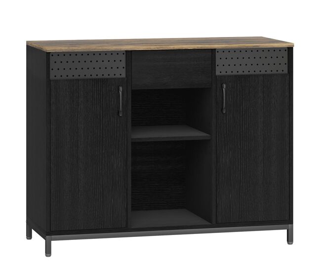 Homcom aparador de 2 puertas con tablero colgante, aparador para salón 100x40x80 cm, con cajón, compartimentos abiertos, estantes ajustables, para cocina, entrada, oficina, negro
