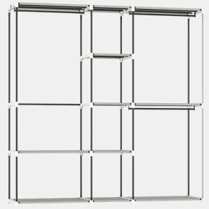 HOMCOM Armário para Roupas 182x43x185 cm Armário Aberto com 8 Prateleiras de Tecido Barras para Pendurar Estrutura de Metal para Quarto Sala Vestiário Cinzento Claro