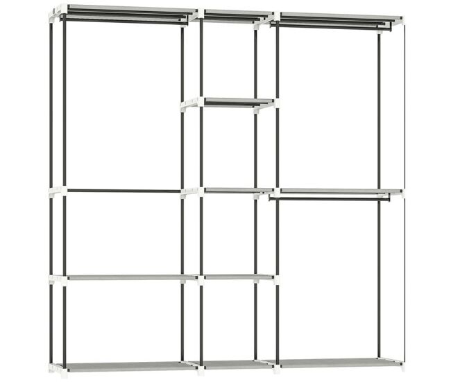 Homcom armario de ropa, perchero, 182x43x185 cm, armario abierto con 8 estantes de tela, barras para colgar, marco de metal, para dormitorio, salón,
