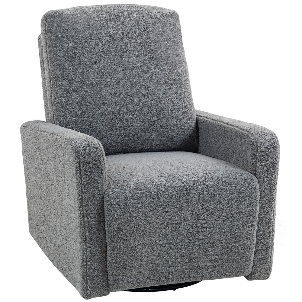 Homcom sillón relax reclinable manual, sillón relax de borreguito con reposabrazos, reposapiés, acolchado grueso, función de balanceo 360°, butaca reclinable hasta 135º para salón, dormitorio, gris