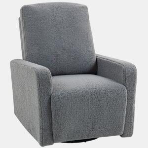HOMCOM Poltrona Relax Reclinável Manual Poltrona Relax de Borreguito com Apoio de Braços Apoio para Pés, Acolchoado Grosso Função de Baloiço 360° Poltrona Reclinável até 135º 76x94x100 cm Cinza