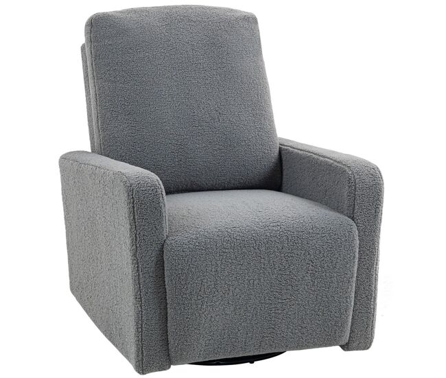 Homcom sillón relax reclinable manual, sillón relax de borreguito con reposabrazos, reposapiés, acolchado grueso, función de balanceo 360°, butaca