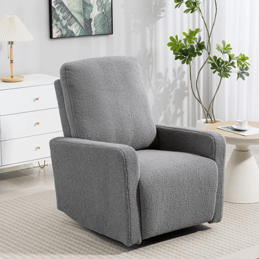 HOMCOM Poltrona Relax Reclinável Manual Poltrona Relax de Borreguito com Apoio de Braços Apoio para Pés, Acolchoado Grosso Função de Baloiço 360° Poltrona Reclinável até 135º 76x94x100 cm Cinza