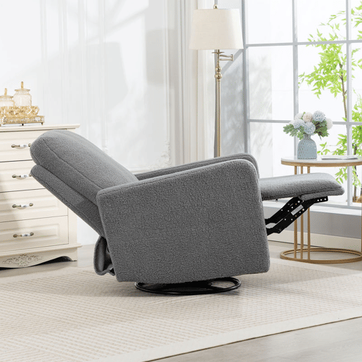 HOMCOM Poltrona Relax Reclinável Manual Poltrona Relax de Borreguito com Apoio de Braços Apoio para Pés, Acolchoado Grosso Função de Baloiço 360° Poltrona Reclinável até 135º 76x94x100 cm Cinza