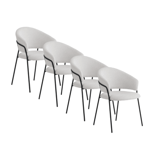 Pacote de 4 cadeirões estofados em chenille creme e pés de metal preto