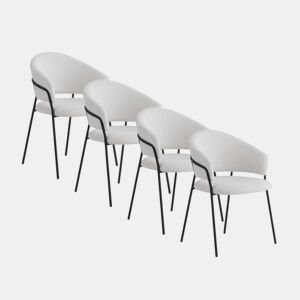 Pacote de 4 cadeirões estofados em chenille creme e pés de metal preto