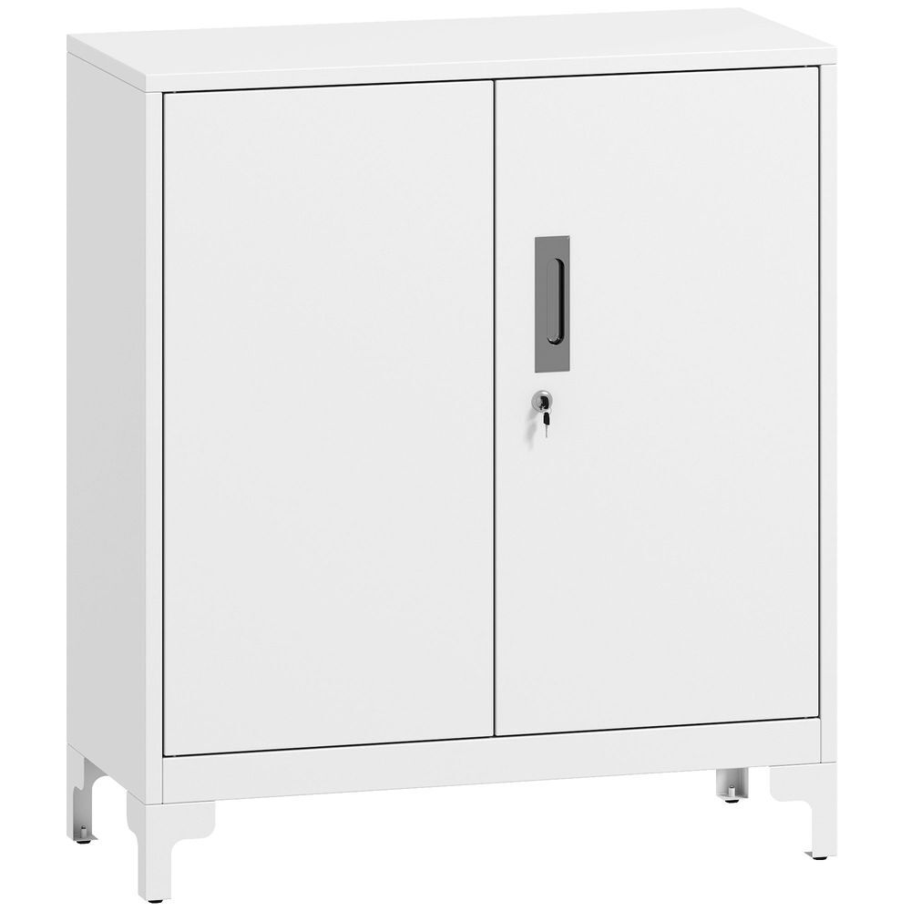 Homcom armario archivador metálico armario de oficina con 2 puertas cerradura estante fácil montaje archivador para oficina estudio garaje sala de estar 80x35x91 cm blanco