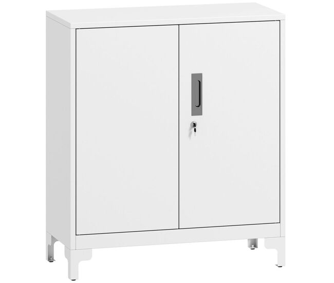 Homcom armario archivador metálico armario de oficina con 2 puertas cerradura estante fácil montaje archivador para oficina estudio garaje sala de estar 80x35x91 cm blanco