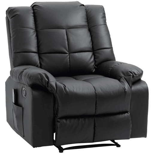 HOMCOM Poltrona de Massagem Poltrona Relax Reclinável com 8 Pontos de Massagem Controlo Remoto Estofada em PU Apoio para Pés Bolso Lateral Poltrona para Sala de Estar Quarto 94x99x99 cm Preto