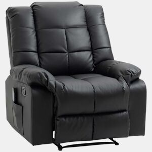 HOMCOM Poltrona de Massagem Poltrona Relax Reclinável com 8 Pontos de Massagem Controlo Remoto Estofada em PU Apoio para Pés Bolso Lateral Poltrona para Sala de Estar Quarto 94x99x99 cm Preto