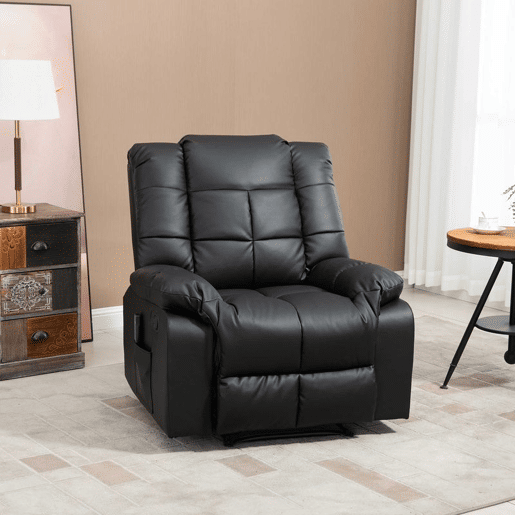 HOMCOM Poltrona de Massagem Poltrona Relax Reclinável com 8 Pontos de Massagem Controlo Remoto Estofada em PU Apoio para Pés Bolso Lateral Poltrona para Sala de Estar Quarto 94x99x99 cm Preto