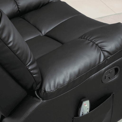 HOMCOM Poltrona de Massagem Poltrona Relax Reclinável com 8 Pontos de Massagem Controlo Remoto Estofada em PU Apoio para Pés Bolso Lateral Poltrona para Sala de Estar Quarto 94x99x99 cm Preto