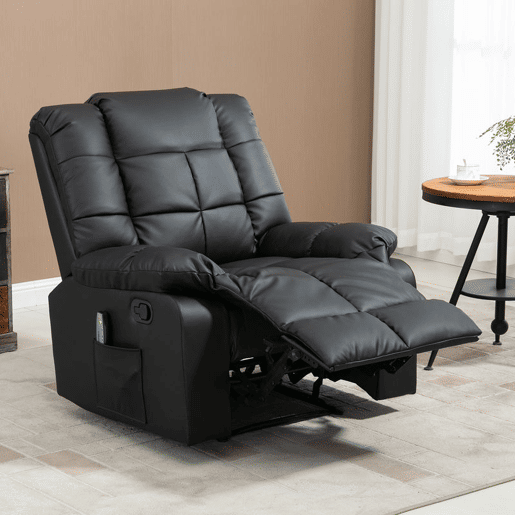 HOMCOM Poltrona de Massagem Poltrona Relax Reclinável com 8 Pontos de Massagem Controlo Remoto Estofada em PU Apoio para Pés Bolso Lateral Poltrona para Sala de Estar Quarto 94x99x99 cm Preto