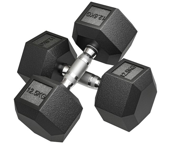 Homcom juego de mancuernas hexagonales, 2 x 12,5 kg, de hierro fundido, recubiertas de goma, juego de pesas con barras de conexión para entrenamiento