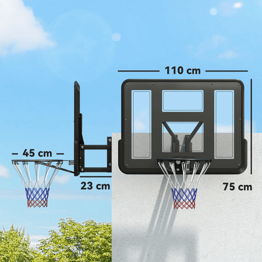 SPORTNOW Tabela de Basquetebol de Parede Painel de Basquetebol para Interior e Exterior com Painel Inquebrável de 110x75 cm e Rede Resistente a Rasgos para Adultos e Crianças Preto SPORTNOW Tabela de Basquetebol de Parede Painel de Basquetebol para Interior e Exterior com Painel Inquebrável de 110x75 cm e Rede Resistente a Rasgos para Adultos e Crianças Preto