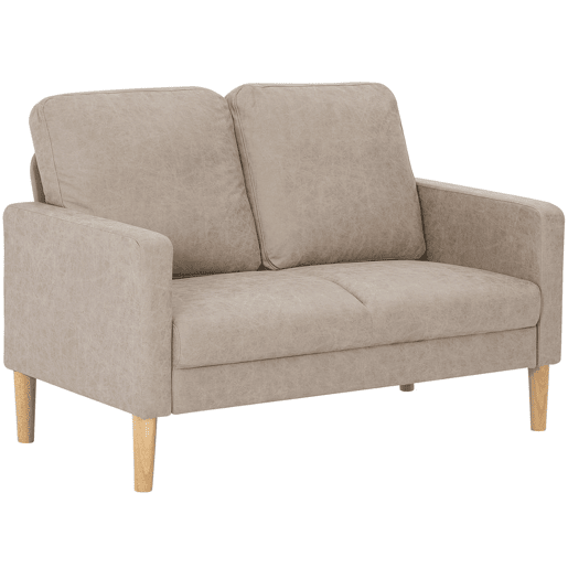 HOMCOM Sofá de 2 Lugares Estofado em Microfibra Sofá Moderno com Pés de Madeira Apoio de Braços para Sala Quarto Escritório Sala de Estar 130x78x85 cm Creme