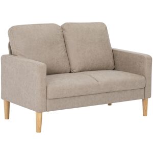 HOMCOM Sofá de 2 Lugares Estofado em Microfibra Sofá Moderno com Pés de Madeira Apoio de Braços para Sala Quarto Escritório Sala de Estar 130x78x85 cm Creme