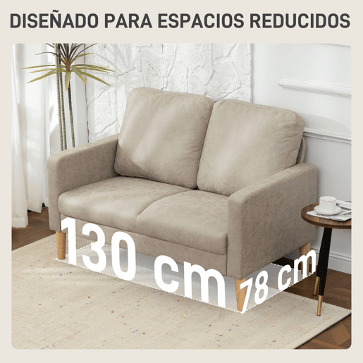 HOMCOM Sofá de 2 Lugares Estofado em Microfibra Sofá Moderno com Pés de Madeira Apoio de Braços para Sala Quarto Escritório Sala de Estar 130x78x85 cm Creme