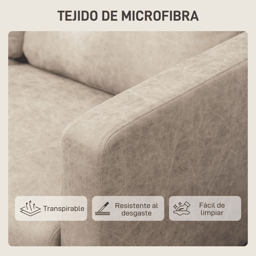 HOMCOM Sofá de 2 Lugares Estofado em Microfibra Sofá Moderno com Pés de Madeira Apoio de Braços para Sala Quarto Escritório Sala de Estar 130x78x85 cm Creme