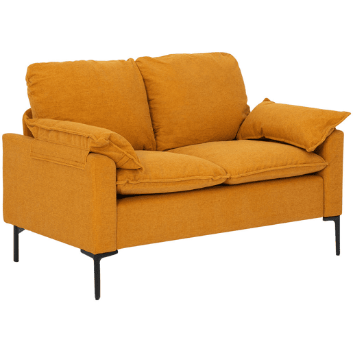 HOMCOM Sofá de 2 Lugares Revestido em Veludo Sofá Moderno com Pés de Metal Apoios de Braços Acolchoados para Sala Quarto Escritório 130x77x84 cm Amarelo Mostarda