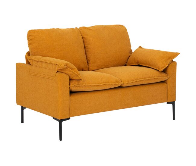 Homcom sofá de 2 plazas, tapizado en terciopelo, sofá moderno con patas de metal, reposabrazos acolchado, para salón, dormitorio, oficina, sala de estar, 130x77x84 cm, amarillo