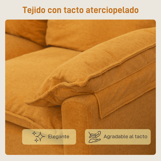 HOMCOM Sofá de 2 Lugares Revestido em Veludo Sofá Moderno com Pés de Metal Apoios de Braços Acolchoados para Sala Quarto Escritório 130x77x84 cm Amarelo Mostarda