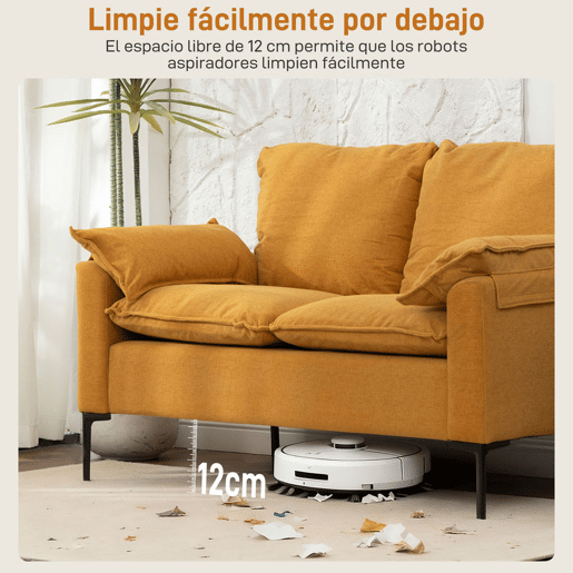 HOMCOM Sofá de 2 Lugares Revestido em Veludo Sofá Moderno com Pés de Metal Apoios de Braços Acolchoados para Sala Quarto Escritório 130x77x84 cm Amarelo Mostarda