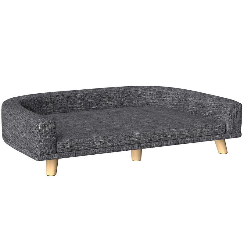 Pawhut sofá para perros grandes, 98x67x25 cm, cama elevada para perros tapizada con cojín lavable y patas de madera de pino, carga 30 kg, gris oscuro