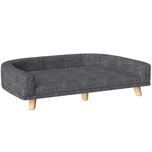 PawHut Sofá para Cães Cama Elevada para Cães Estofada com Almofada Lavável e Pés de Madeira de Pinho Carga Máxima 40 kg 98x67x25 cm Cinza Escuro