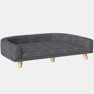 PawHut Sofá para Cães Cama Elevada para Cães Estofada com Almofada Lavável e Pés de Madeira de Pinho Carga Máxima 40 kg 98x67x25 cm Cinza Escuro