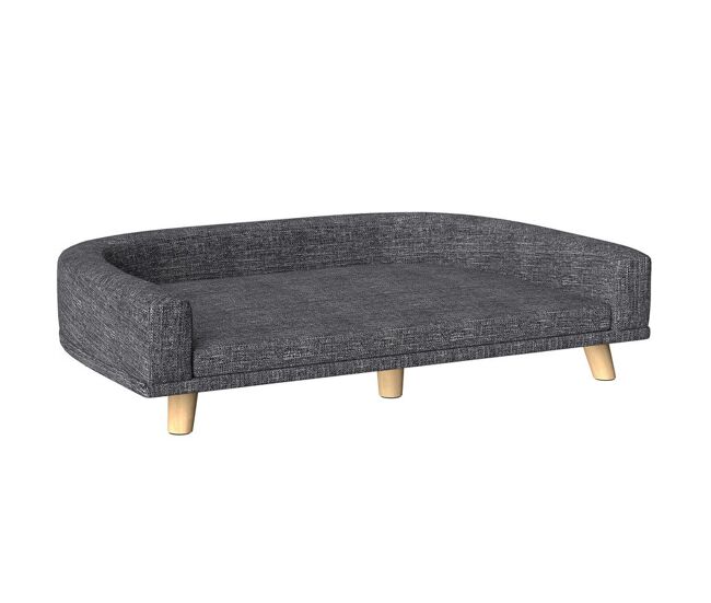 Pawhut sofá para perros grandes, 98x67x25 cm, cama elevada para perros tapizada con cojín lavable y patas de madera de pino, carga 30 kg, gris oscuro
